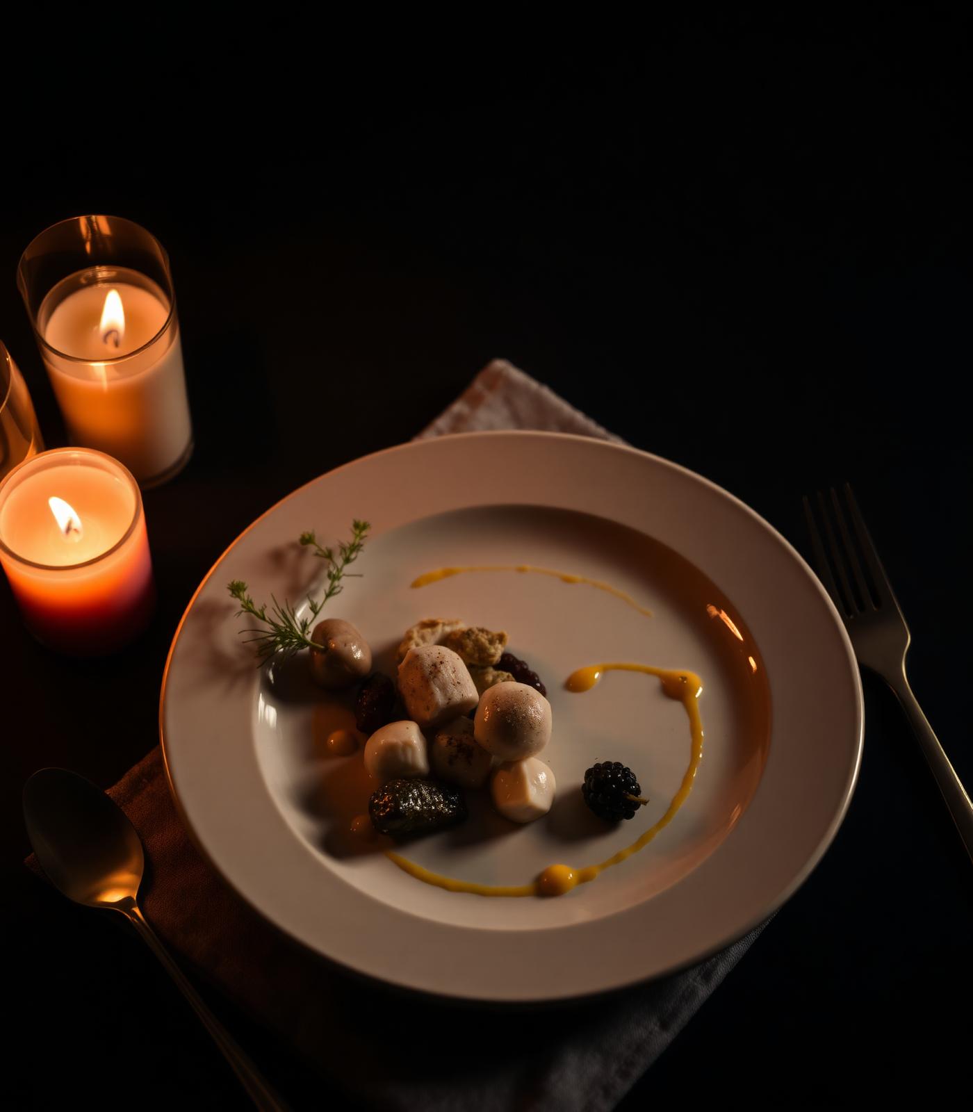 Birthday dinner course plated for a private chef dinner at home for 2