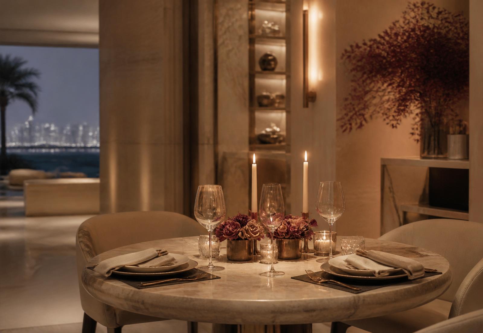 Private residence at FIVE Palm Jumeirah styled for a romantic dinner for two